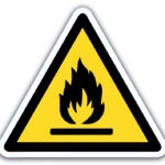 Cartel de señalización de zona de producción o almacenaje de materiales combustibles o inflamables
